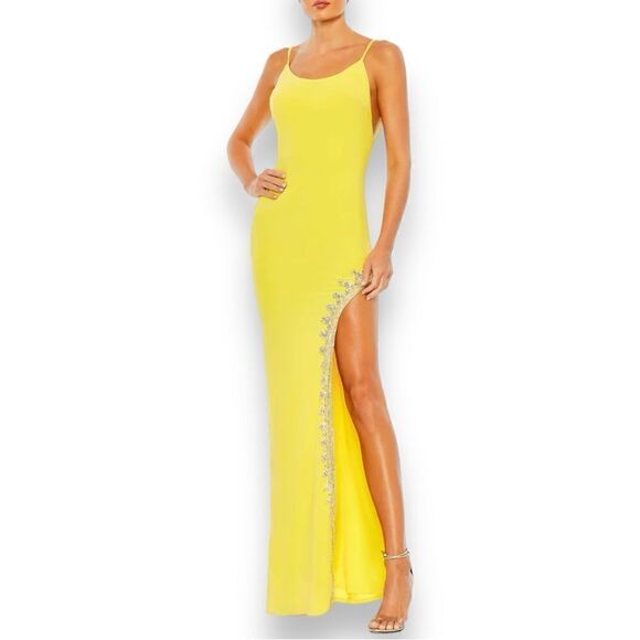 MAC DUGGAL Women’s Rhinestone Encrusted Side Slit Cami Bodycon Gown in Size 4 - Picture 4 of 12